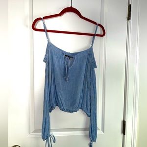 Kendall & Kylie Striped Off The Shoulder Long Sleeve